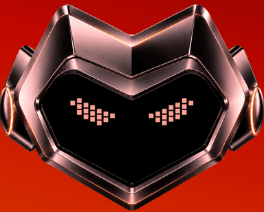 The Action Hunter bot: an angular chrome visor with red-lit eyes