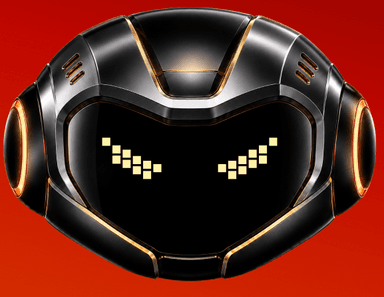 The Momentum Rider bot: a dark helmet with a gold-trimmed crest