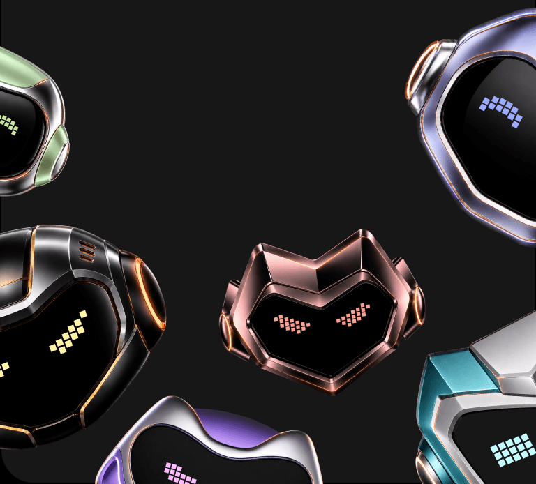 Six bot heads clustered together